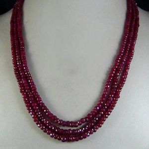 AAA Natural RUBY FACETED BEADS NECKLACE 3 STRAND 17-19